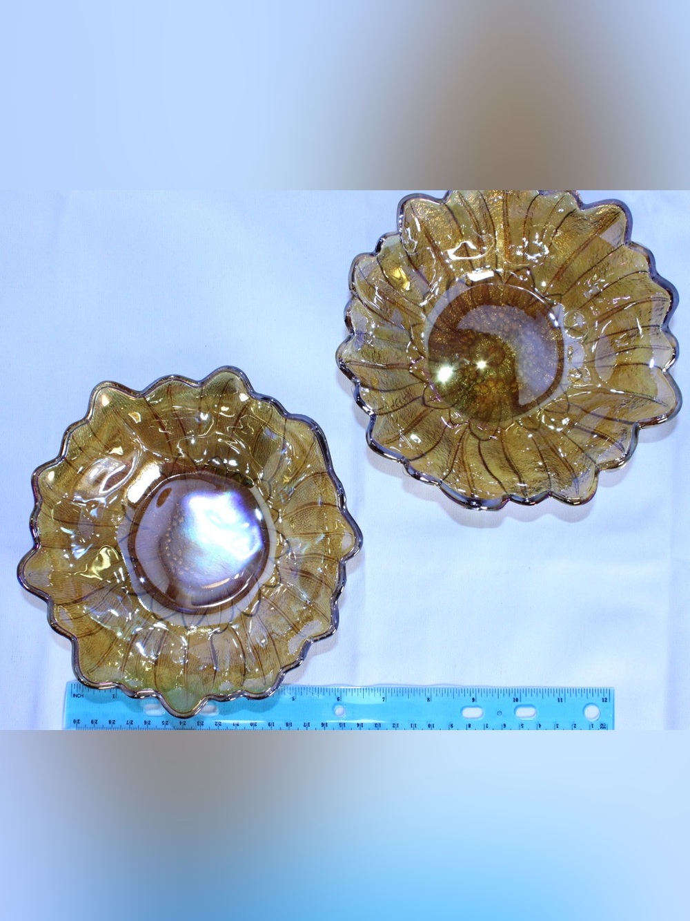 “Lily Pons” “Sunflower” Vintage Indiana Carnival Glass Bowls Set of Two